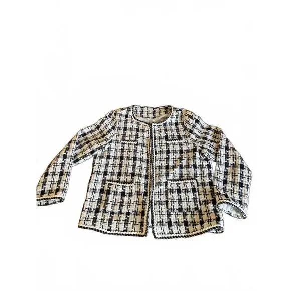 Chic Navy and White Tweed Jacket XL - Picture 1 of 6